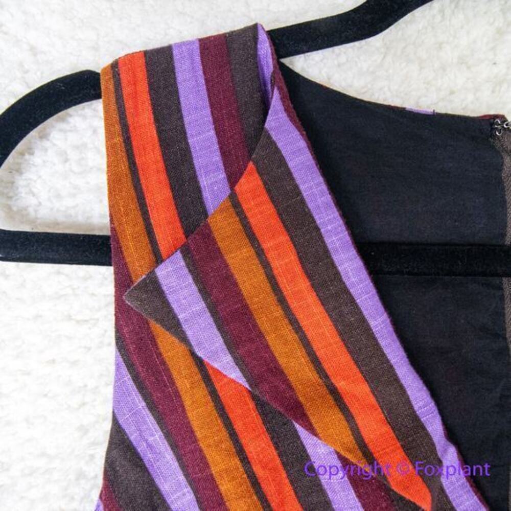 Modcloth Linen Blend Retro Striped Midi Dress Sleeveless Purple Orang, size S - Picture 9 of 15